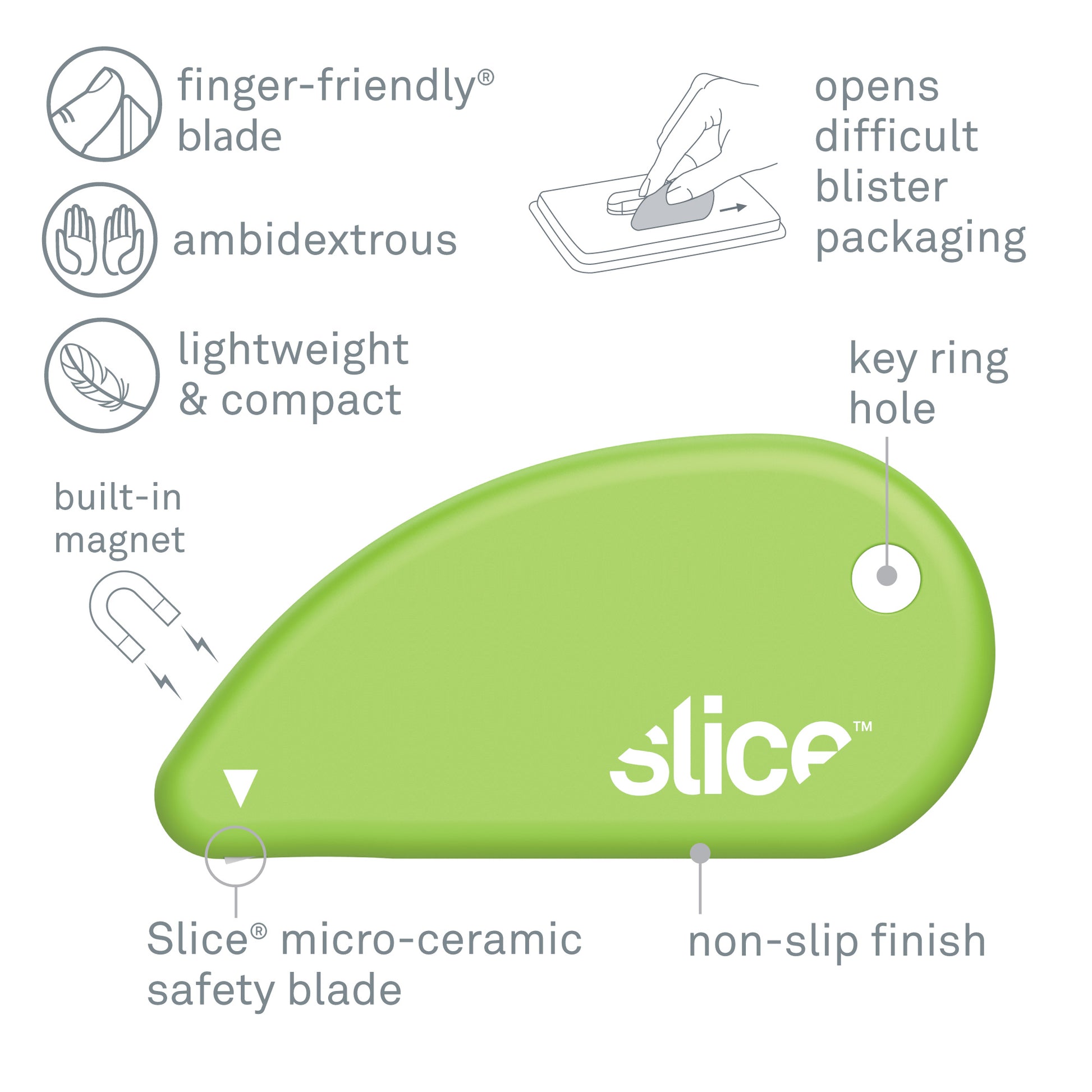 Slice 00100 Ceramic Blade Safety Cutter, Opens Clamshell Packaging, Coupon  Cutter, Trim Photos, Scrapbooking, Fits Keychain, Green
